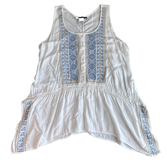 Karen‎ Kane Women's Off White/Blue Embroidered Tank Tunic Top - Size Medium - Picture 3 of 10